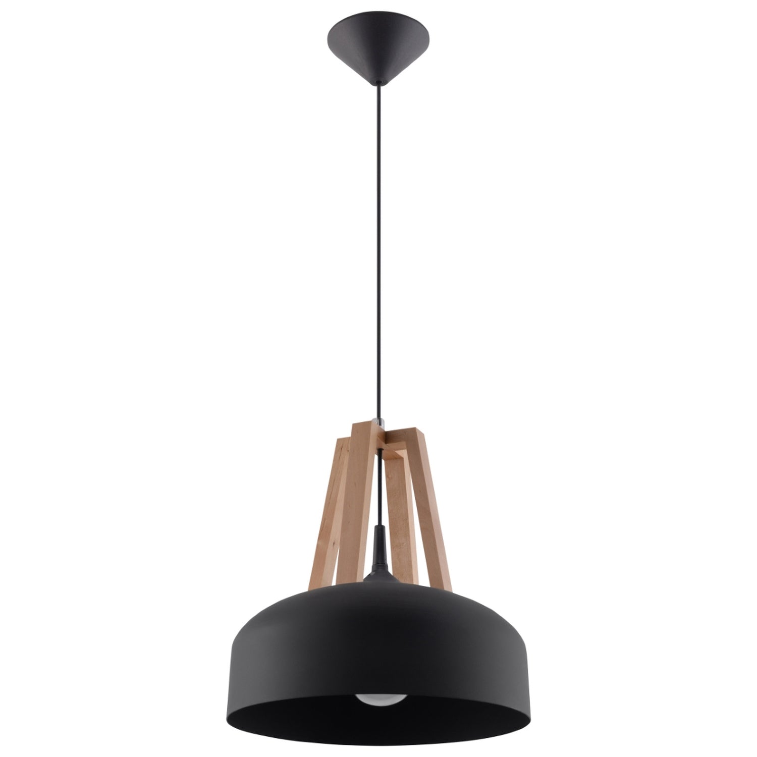 Lampa suspendata CASCO negru/lemn natural