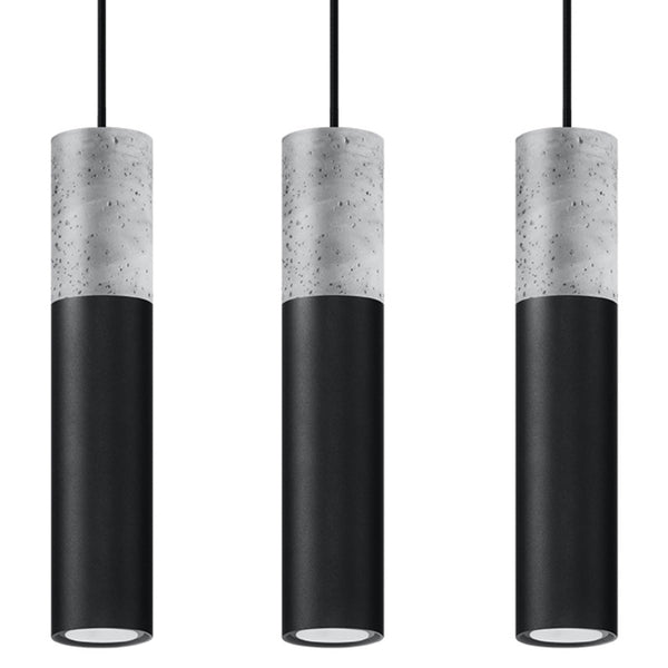 Lustră suspendată BORGIO 3L neagră din oțel și beton, modern – Lumiex